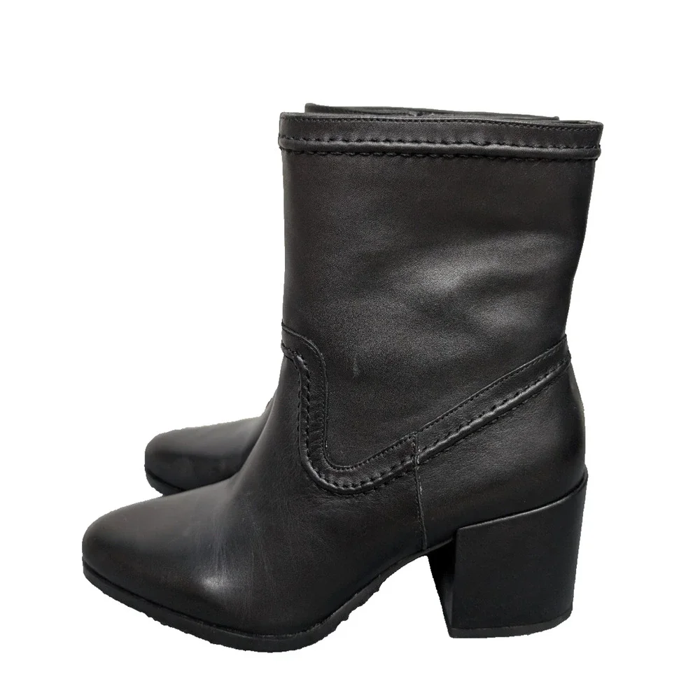 Vince Camuto Leather Bootie Heels Womens 7.5 Capsule Wardrobe Black VC Pailey